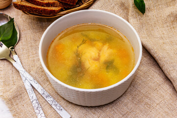 Trout soup with cutting vegetables