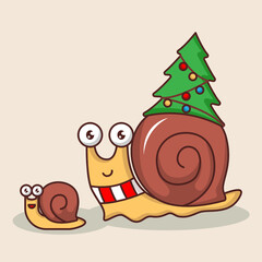 Cute mom snail and a snail kid with Christmas costume