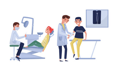 People Characters Having Appointment with Doctor Vector Illustration Set