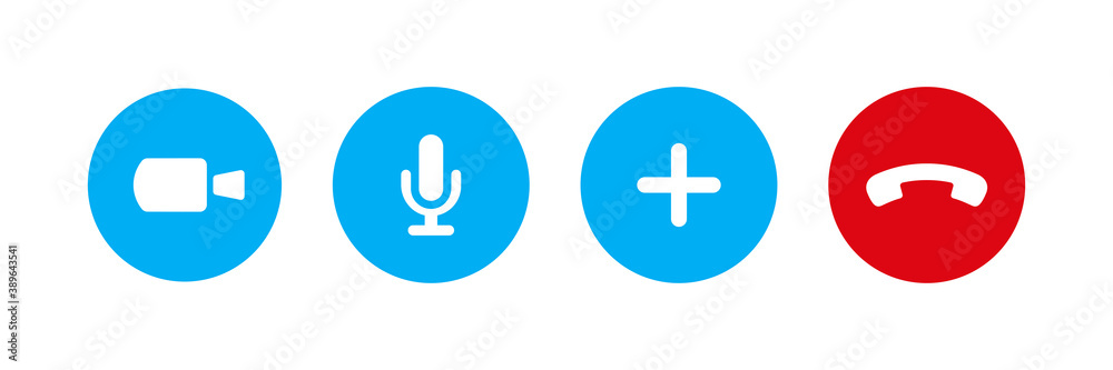 Poster video call icons. vector isolated web elements. flat design. web application buttons. stock vector.
