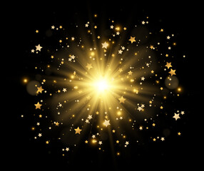 Obraz premium Bright beautiful golden sparks star on a transparent background.