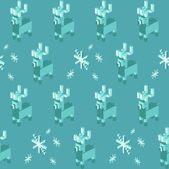Seamless geometric pattern with the image of Christmas reindeer and snowflakes. Vector design for holiday web banner, business presentation, brand package, fabric, print, wallpaper, postcards.
