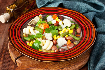 Minestrone  vegetable soup. Healthy food concept