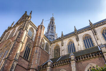 Fototapeta na wymiar Saint Bravo Church (Groete Kerk) in the market square of Haarlem, The Netherlands