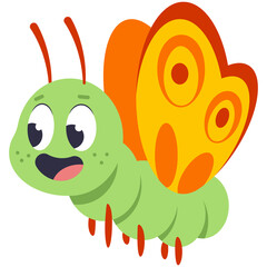 Cute cartoon butterfly vector illustration isolated on a white background.