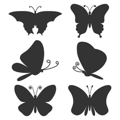 Butterfly black silhouettes set isolated on a white background.