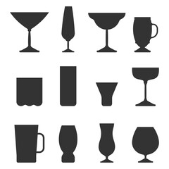Bar glasses vector black silhouette set isolated on a white background.