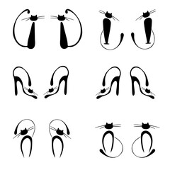 Cat collection - vector silhouette, set of black and white icons