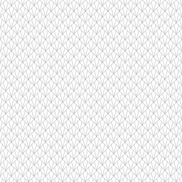 Interlocking polygons tessellation background. Image with repeated triangles, quadrangles, rhombuses, kites. Seamless pattern with scales. Modern motif. Peacock. Palm tree leafs grid. Vector for print