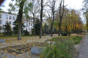 Busko Zdrój , puste ulice ,covid 19 Busko Zdrój , jesień 2020 Busko Zdrój , Busko Zdrój bez ludzi , bez ludności ulice , Busko Zdrój bez kuracjuszy , puste Park Zdrojowy w Busku Zdroju , Park w Busku © Szymon