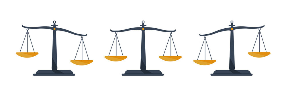 Set of vector scales - Wight scale collection showing equilibrium and unequal weights.