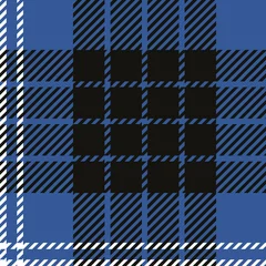 Fototapeten Blauw, zwart en witte tartan vector naadloos herhaal patroon © Doeke