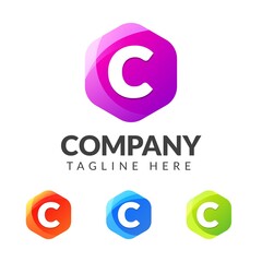 Letter C logo with colorful background, letter combination logo design for creative industry, web, business and company.
