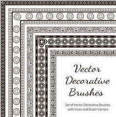 Obraz premium Decorative vector brushes with inner and outer corner.