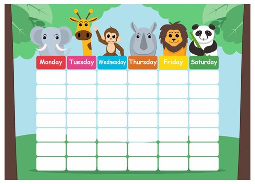 School timetable with The zoo theme in flat style