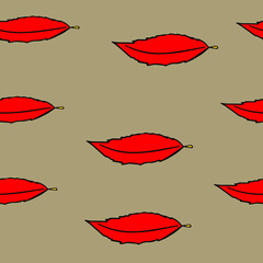 Pattern from red leaves. Leaves seamless pattern hand drawn on a taupe background. ESP 10.