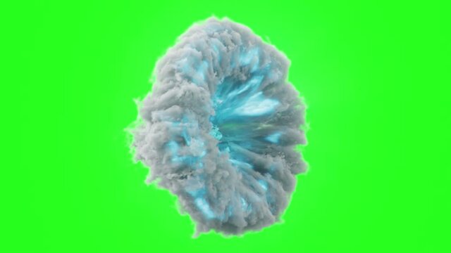 Opening vortex smoke portal, gateway to another dimension of the world. Magic portal of clouds, smoke on a black background. Emission blue energy within the portal, 3D 4k animation with green screen