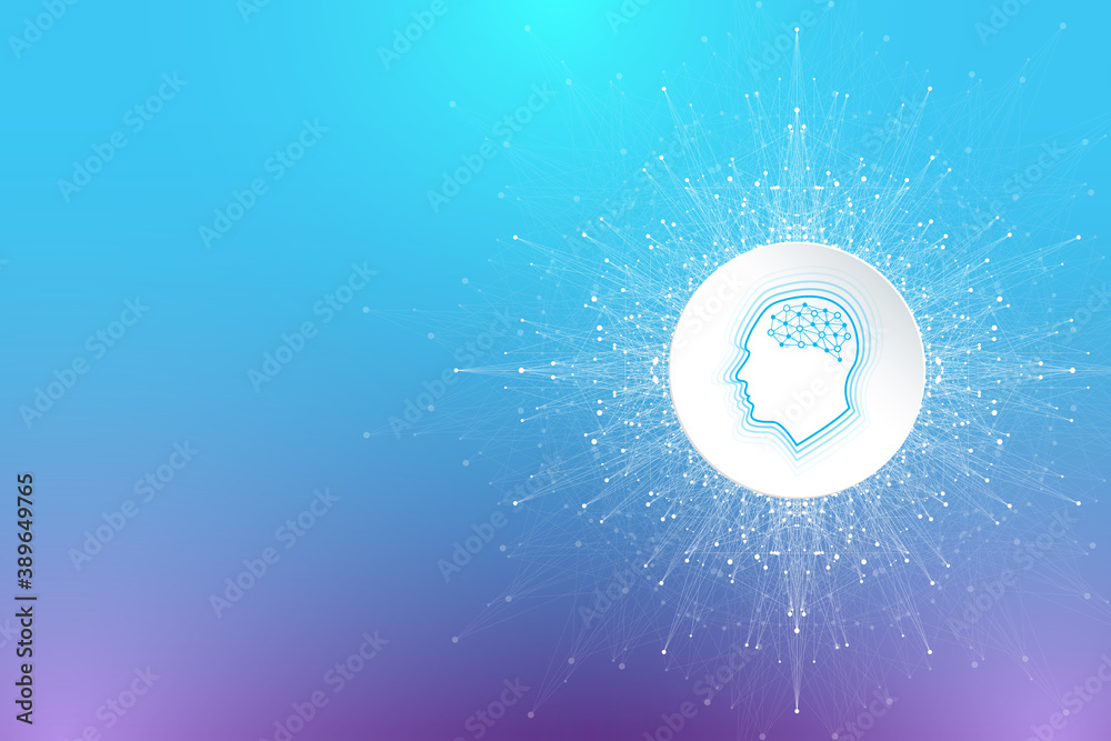 Aufkleber Futuristic Artificial Intelligence and Machine Learning Concept. Human Big Data Visualization. Wave Flow Communication, Scientific illustration.