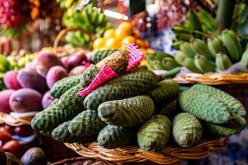 Monstera deliciosa fruit in funchal market on madeira