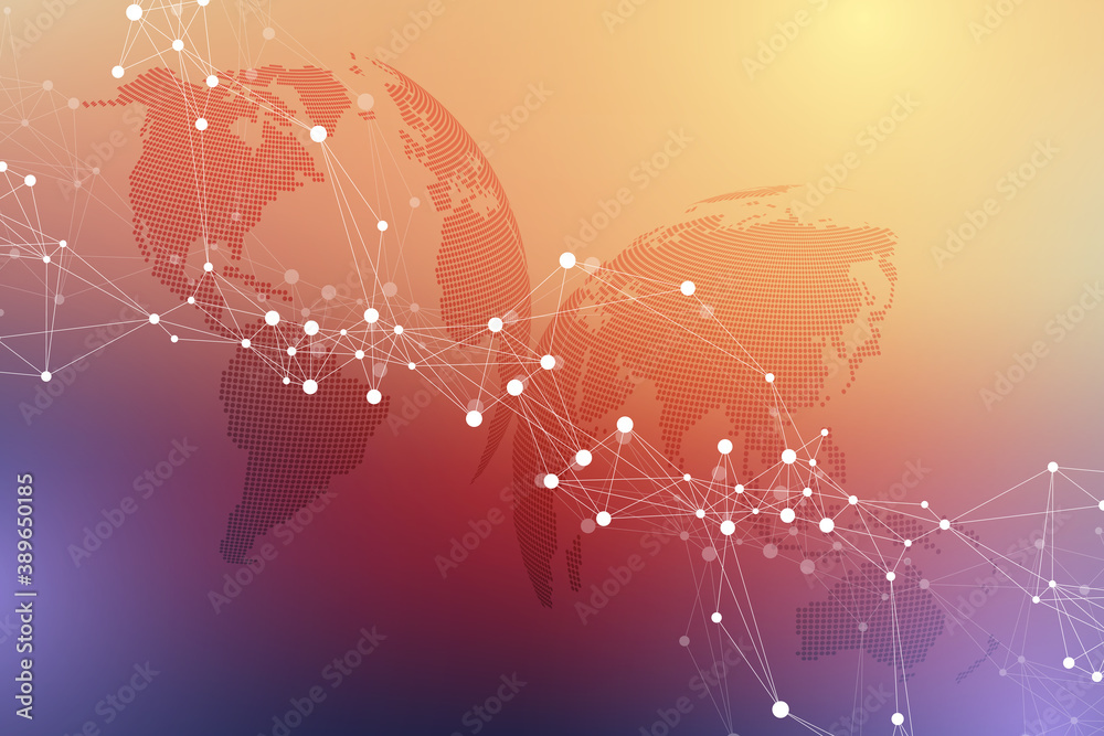Poster Virtual Graphic Background Communication with World Globe. A sense of science and technology. Digital data visualization, illustration.