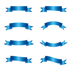 Fototapeta premium Set metallic blue ribbon banner isolated on white background. Vector