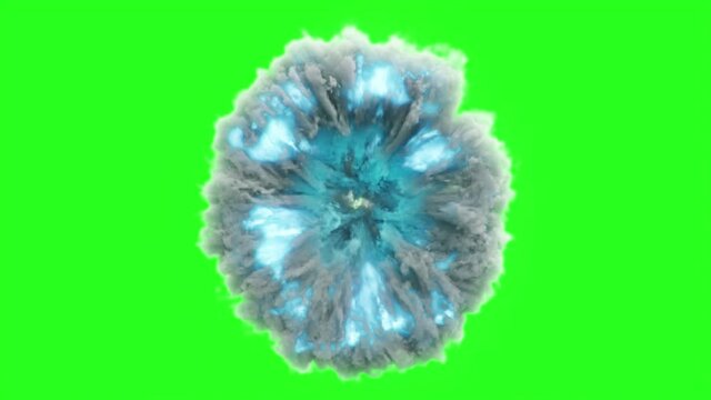 Magic portal of clouds, smoke on a green screen. Opening vortex smoke portal, gateway to another dimension of the world. Emission blue energy within the portal. 3D, 4k animation on green screen