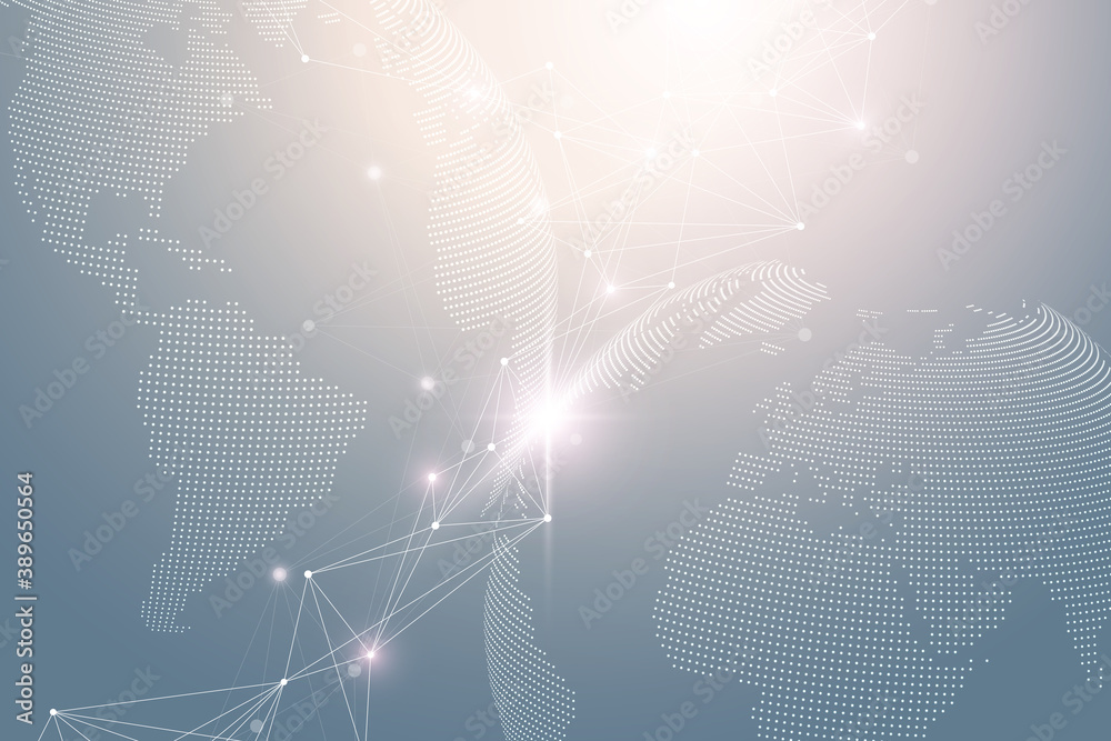 Aufkleber World map point with global technology networking concept. Digital data visualization. Lines plexus. Big Data background communication. Scientific illustration.