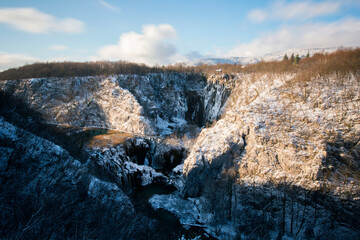 Plitvice lakes national park in Croatia, winter landscape