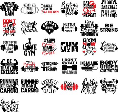 Set of Gym quotes. Sport citations vector