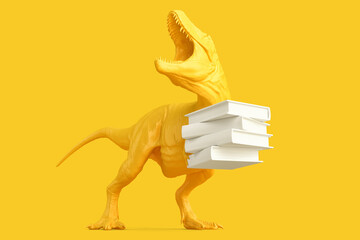 T-rex with Pile of books. 3D rendering © kirill_makarov