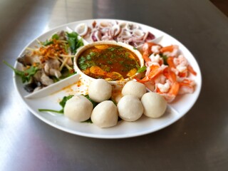 Mixed seafood with shrimp squid meatballs 