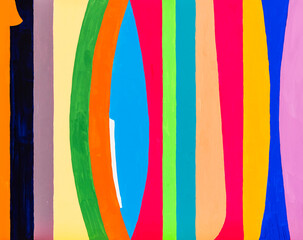 A Painting with a Line of Bold, Colourful and Distorted Stripes. - 389652107