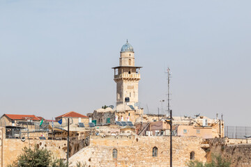 Fototapeta na wymiar The Bab al-Silsila minaret on the Temple Mount in the Old Town of Jerusalem in Israel