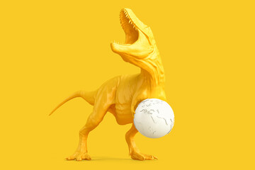 Tyrannosaurus with earth globe. 3D rendering © kirill_makarov