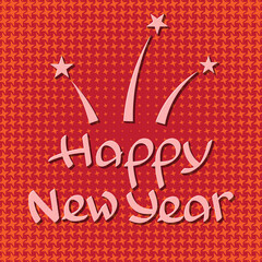 Happy New Year lettering on starry background. Holiday greeting card in pop art style.
