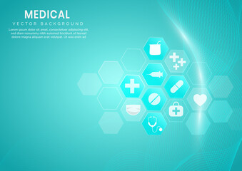 Abstract blue hexagon pattern and wave lines background.Medical and science concept and health care icon pattern.