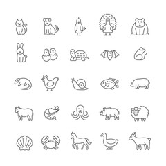 cute animal icon set, thin line design