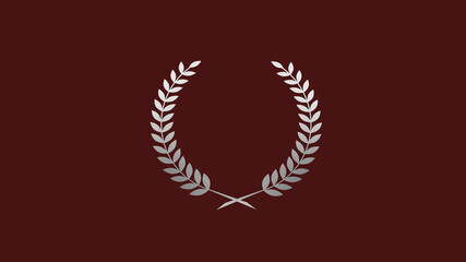 Beautiful gray gradient wheat logo icon on red dark background, Wreath icon