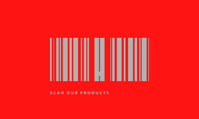 Premade barcode logo initials monogram  silver modern bar code on red background