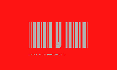 Premade barcode logo initials monogram  silver modern bar code on red background