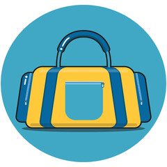 Yellow and blue duffel gym bag icon for sport or for travel purpose with handle and zippers.
