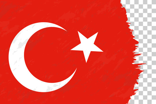 Horizontal Abstract Grunge Brushed Flag of Turkey on Transparent Grid.