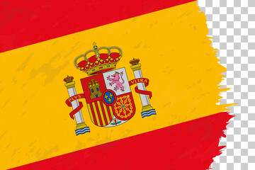 Horizontal Abstract Grunge Brushed Flag of Spain on Transparent Grid.