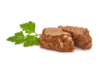Stew Meat with herbs, isolated on white background