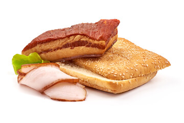 Smoked pork lard, isolated on white background