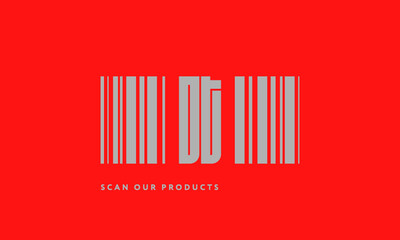 Premade barcode logo initials monogram  silver modern bar code on red background