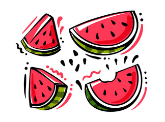 set of watermelon fruits on white background