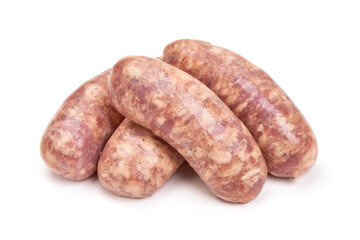 Raw pork Sausages, isolated on white background
