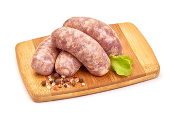 Raw pork Sausages, isolated on white background