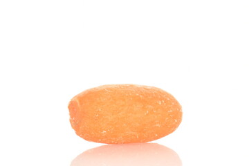 Ripe juicy organic mini carrots, close-up, on a white background.